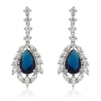 Sterling Silver Sapphire Blue CZ Drop Earrings
