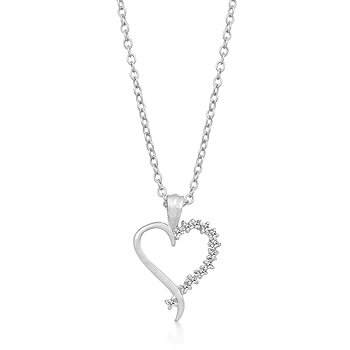 Classic Rhodium Necklace Heart CZ Pendant