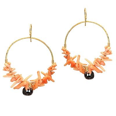925 Sterling Silver Coral Black Spinel Hoop Earrings