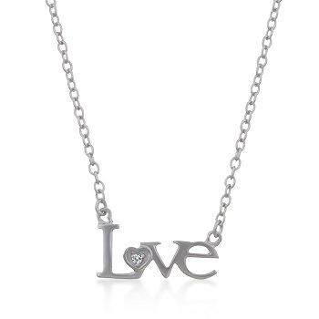 Rhodium Necklace Love CZ Pendant
