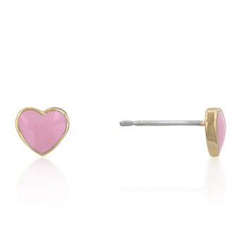 14K Gold Pink Heart Enamel Earrings
