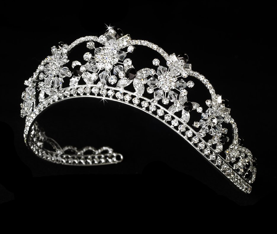Silver Black Swarovski Crystal Flower Tiara