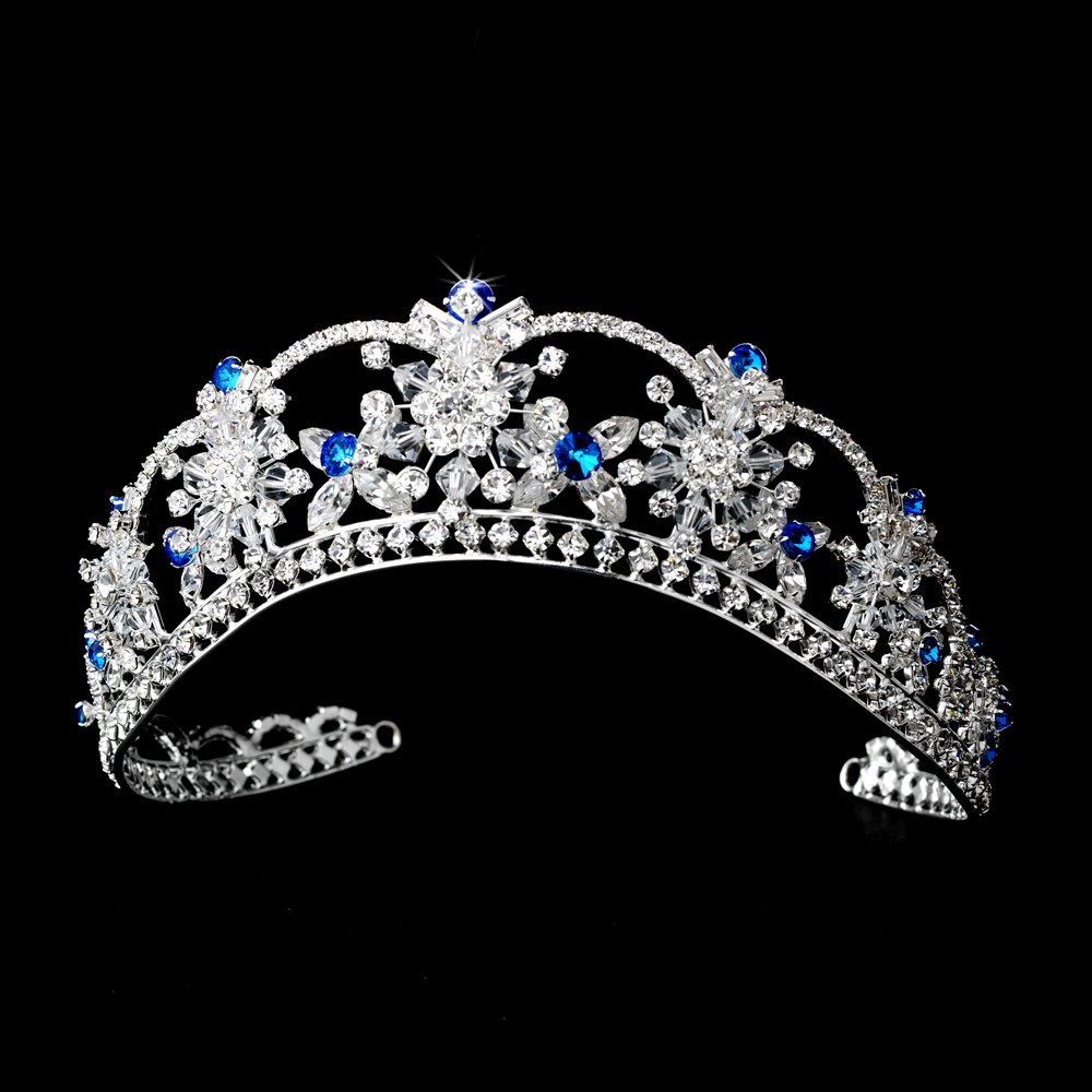 Silver Turquoise Swarovski Crystal Flower Bridal Tiara