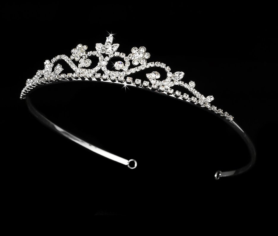 Silver Rhinestone Crystal Floral Bridal Tiara