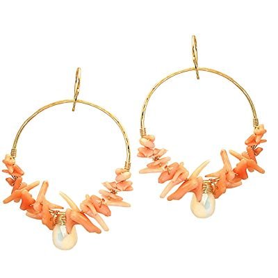 925 Sterling Silver Coral Moonstone Hoop Earrings
