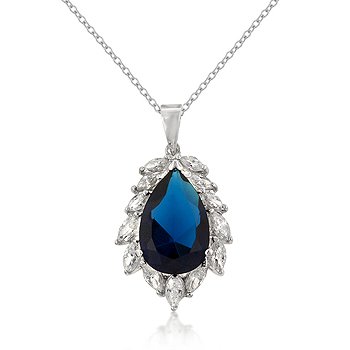Sterling Silver Rhodium Sapphire CZ Necklace