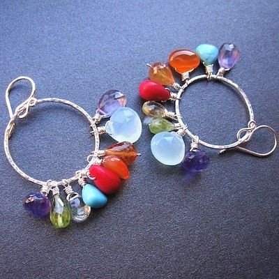 925 Sterling Silver Multi Stone Hoop Earrings