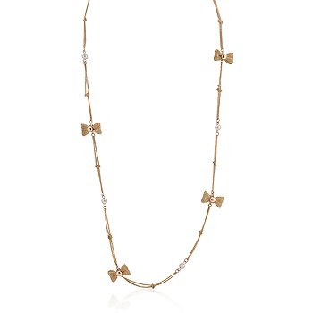 14K Gold White Pearl Bow Chain Necklace