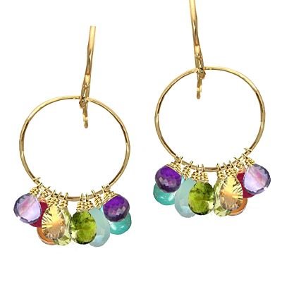 14K Gold Filled Multi Stone Hoop Earrings
