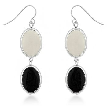 Rhodium Black Cream Drop Earrings