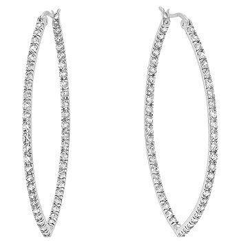 Sterling Silver Rhodium CZ Hoop Earrings
