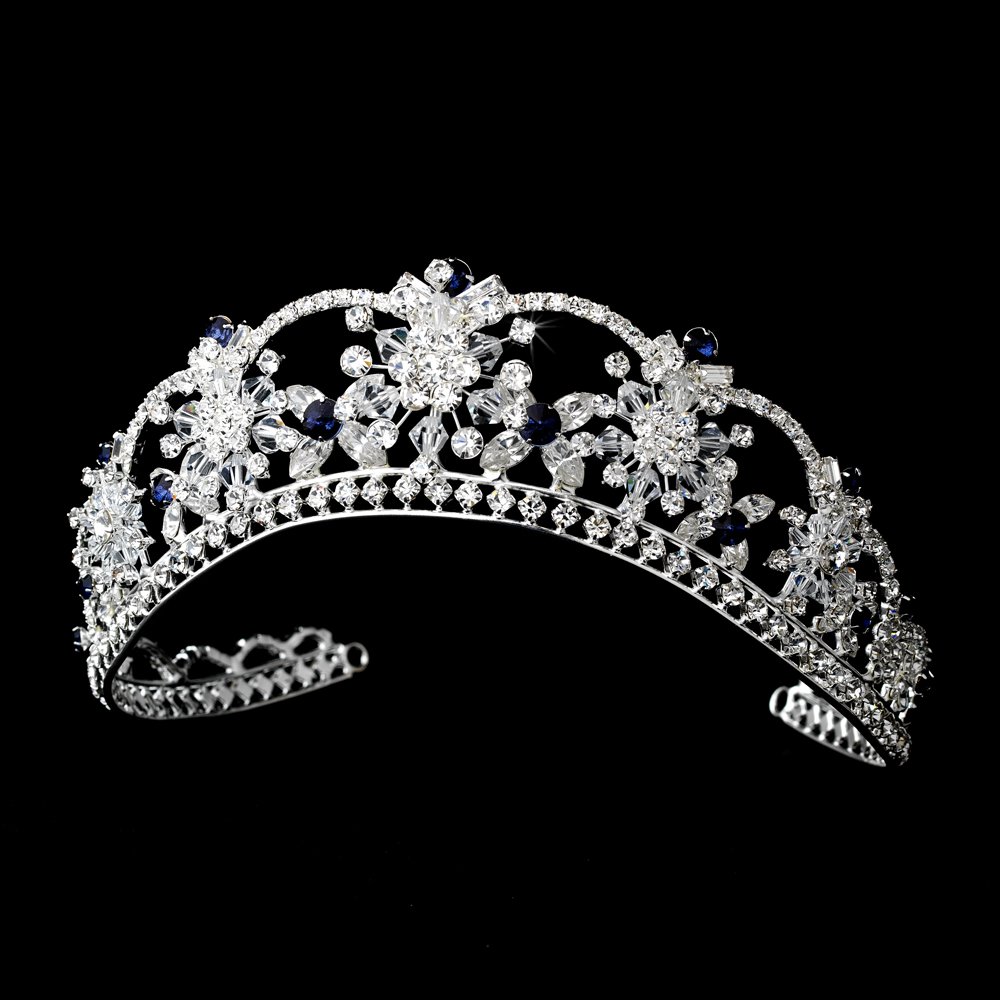 Silver Blue Swarovski Crystal Flower Bridal Tiara