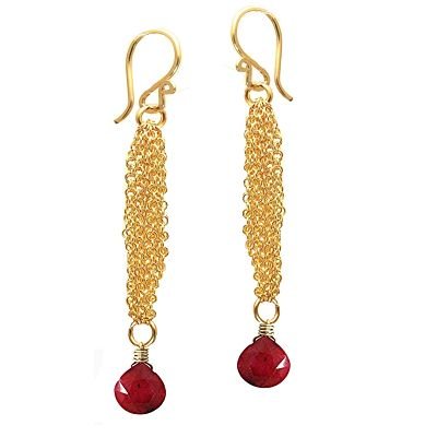 925 Sterling Silver Chain Ruby Earrings
