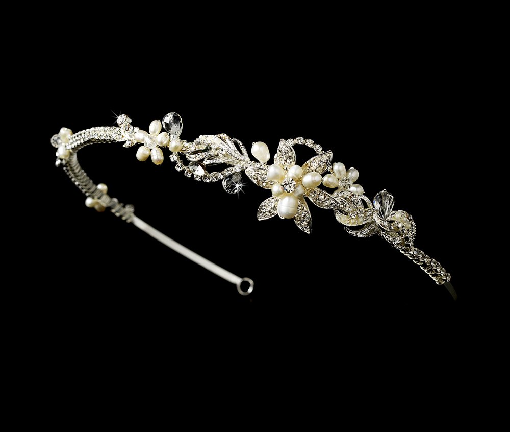 Silver Rhinestone Ivory Pearl Bridal Headband Tiara