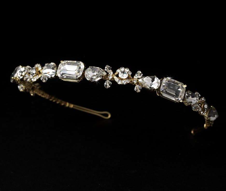 Gold Clear Rhinestone Crystal Bridal Headband Tiara