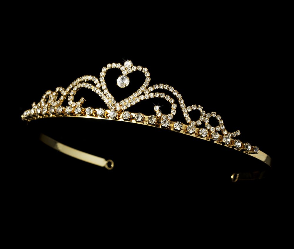 Gold Clear Rhinestone Crystal Heart Tiara Headband