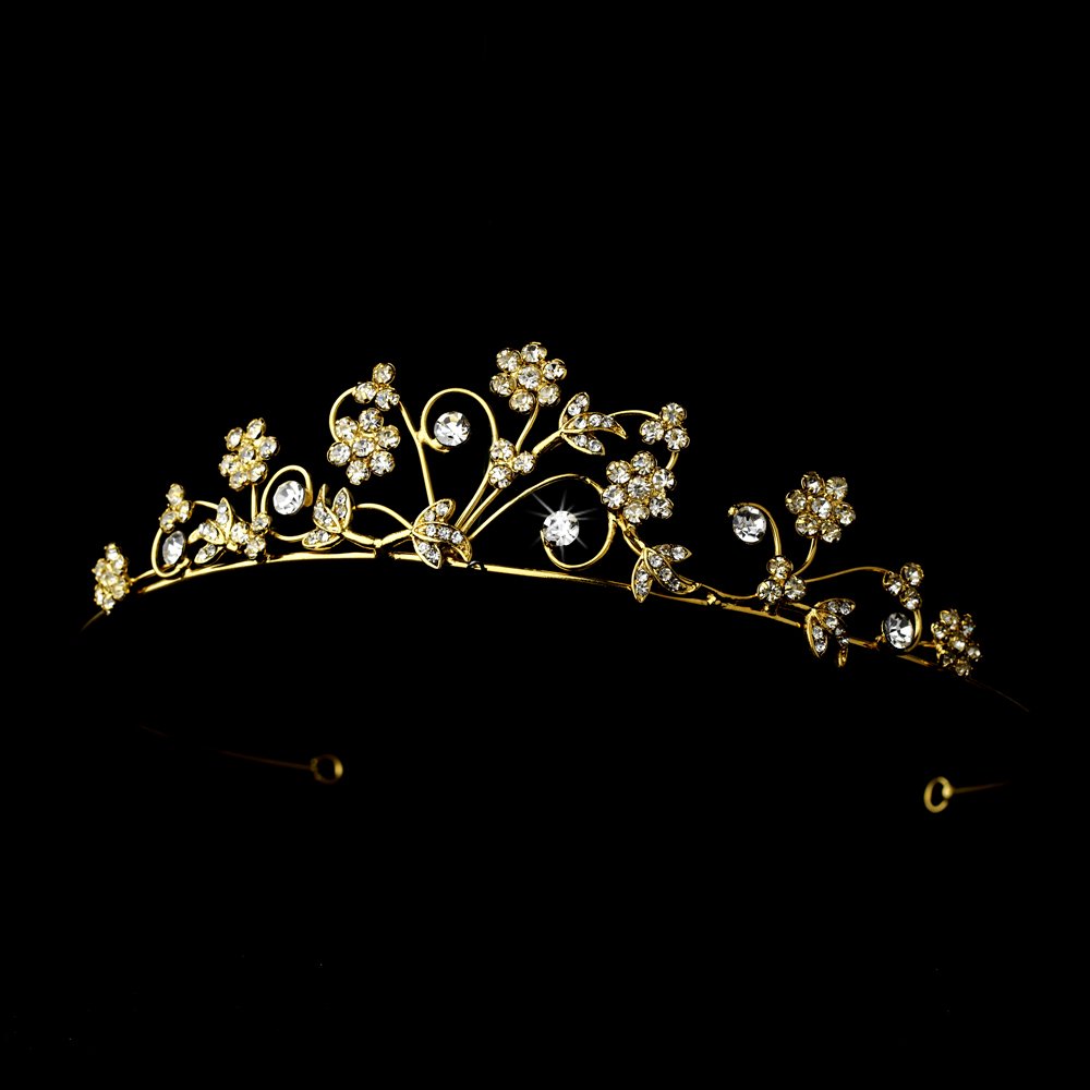 Gold Flower Rhinestone Crystal Tiara Headband