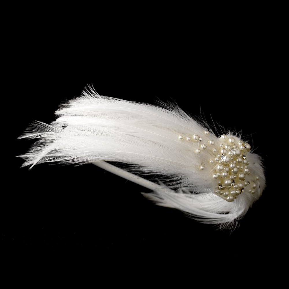 White Feather Pearl Crystal Bridal Headband Tiara