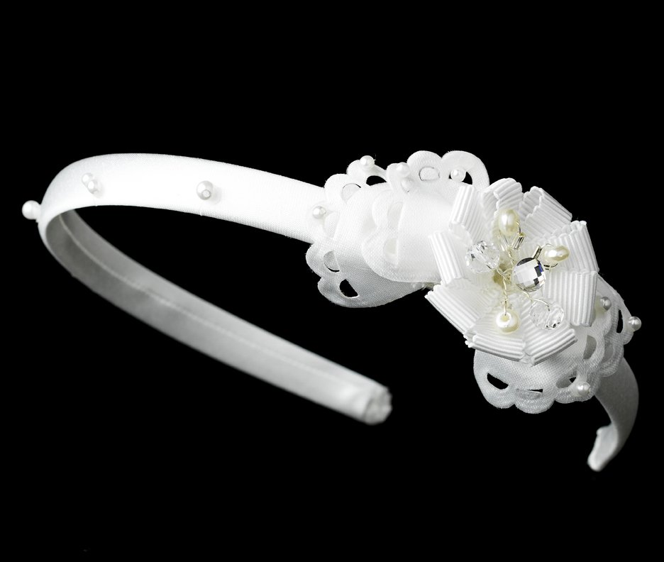White Ribbon Pearl Rhinestone Bridal Headband