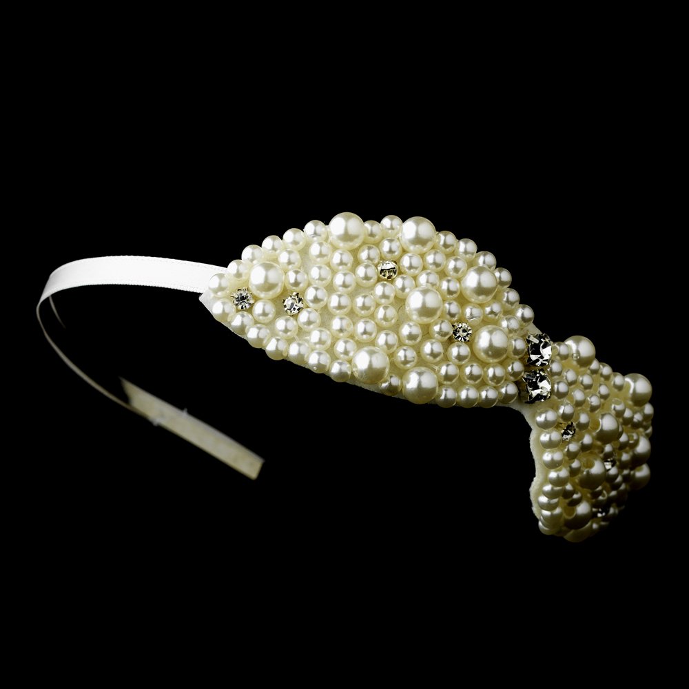 Ivory Pearl Rhinestone Crystal Bow Headband