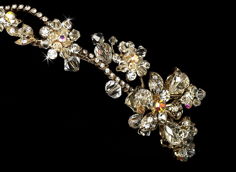 Gold AB Swarovski Crystal Bridal Headband Tiara