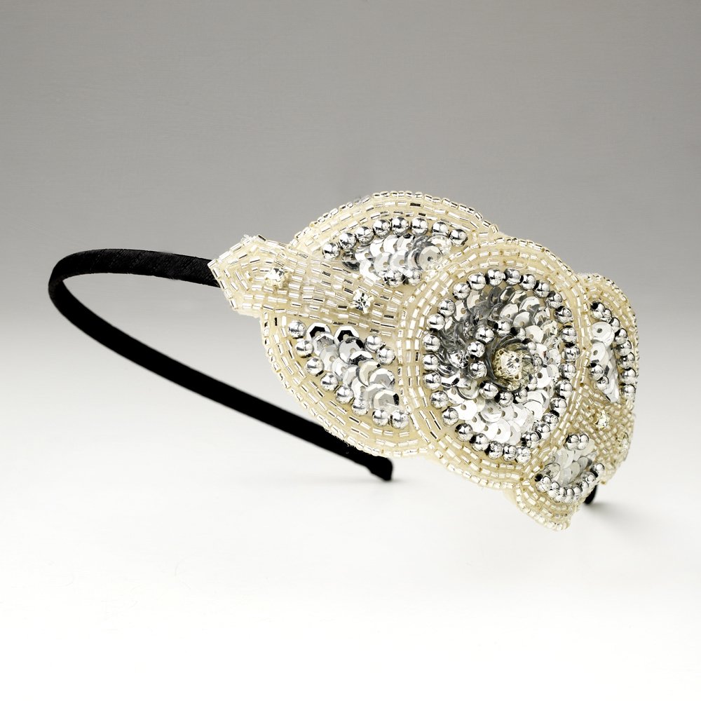 Ivory Silver Austrian Crystal Sequin Bead Headband