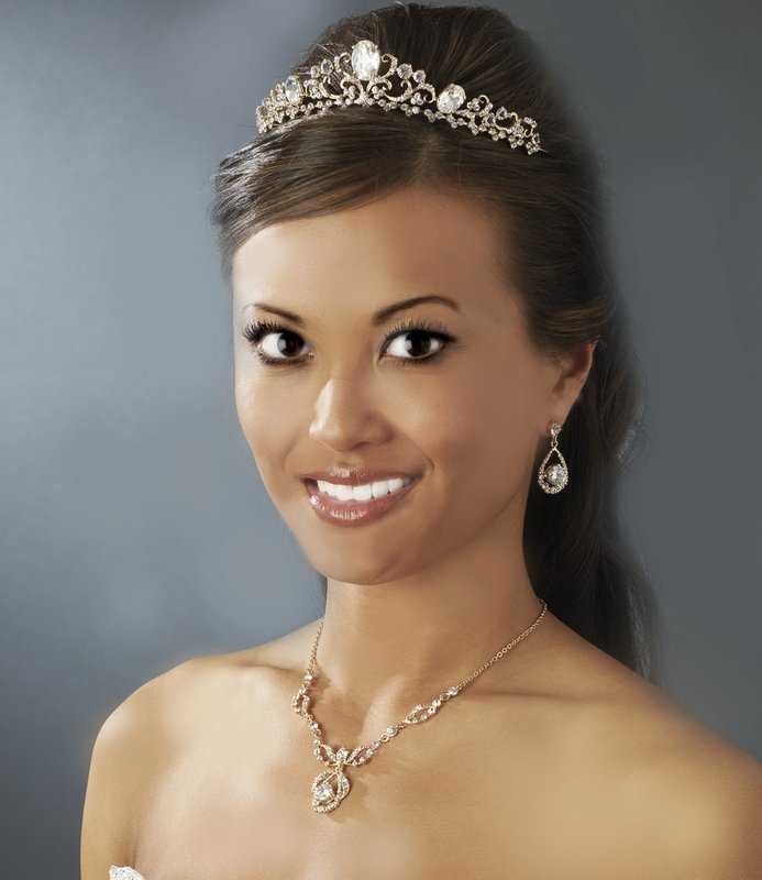 Gold Rhinestone Floral Bridal Tiara Headband