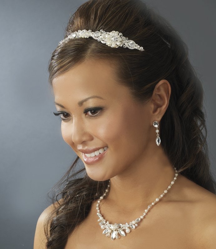 Silver Swarovski Crystal White Pearl Headband Tiara