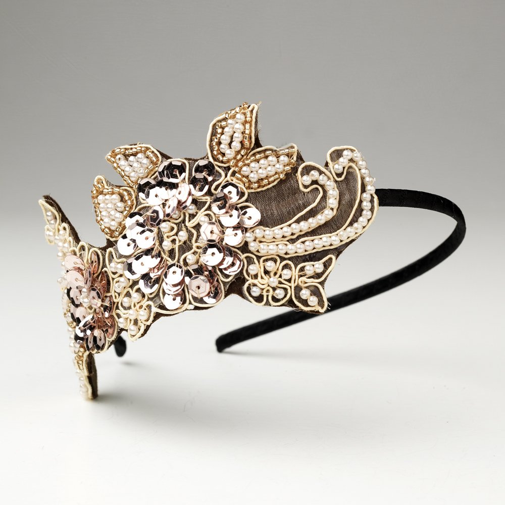 Pink Champagne Sequin Pearl Flower Headband