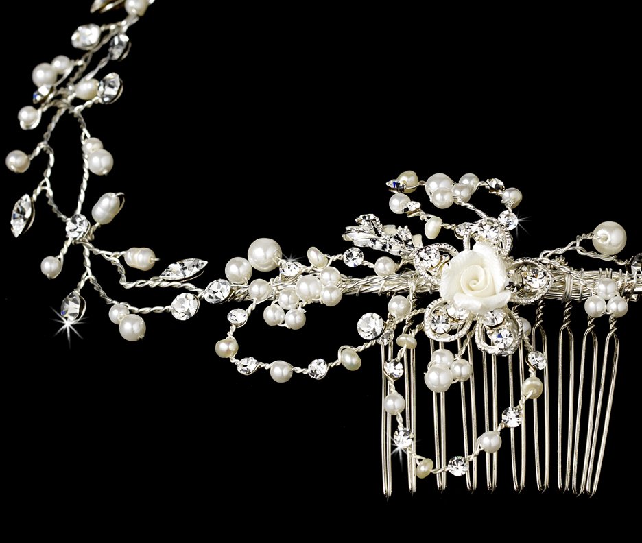 Silver Crystal Floral Vine Bridal Headband Tiara