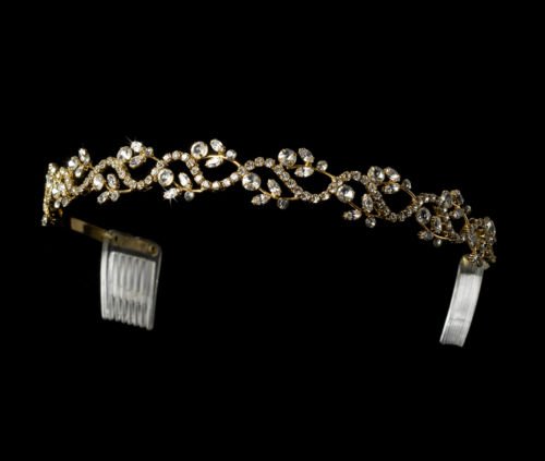 Gold Clear Rhinestone Floral Vine Headband Tiara