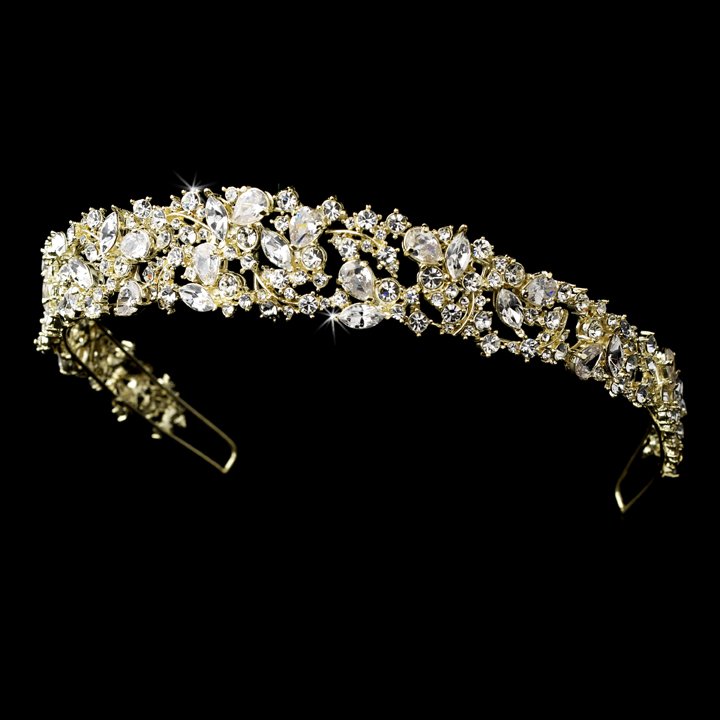 Light Gold Clear Rhinestone Crystal Tiara Headband