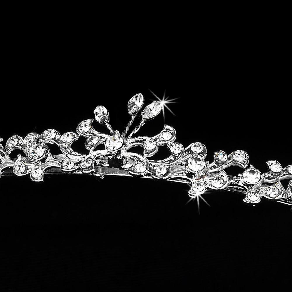 Silver Clear Rhinestone Crystal Floral Tiara Headband