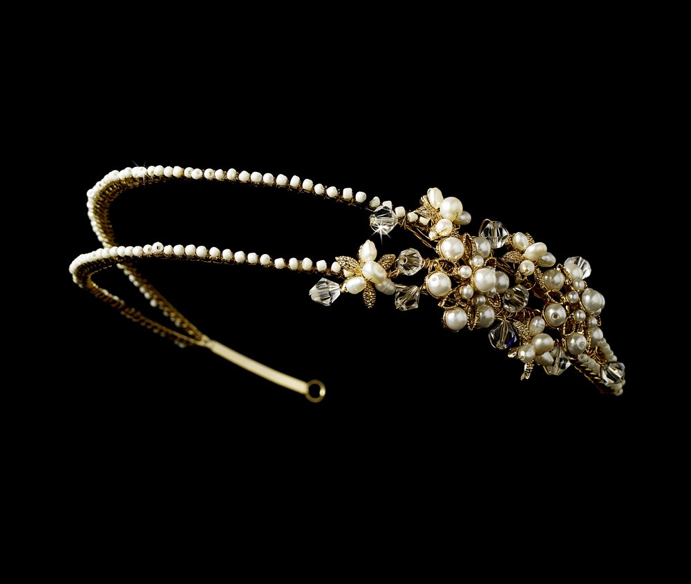 Gold Swarovski Crystal Pearl Bridal Headband Tiara