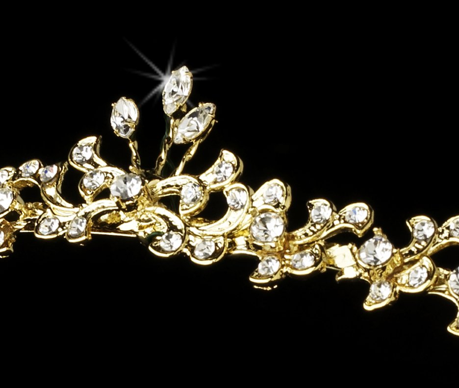 Gold Clear Rhinestone Crystal Floral Tiara Headband