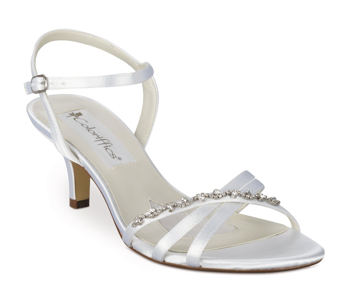 White Satin Rhinestone Low Heel Bridal Shoes