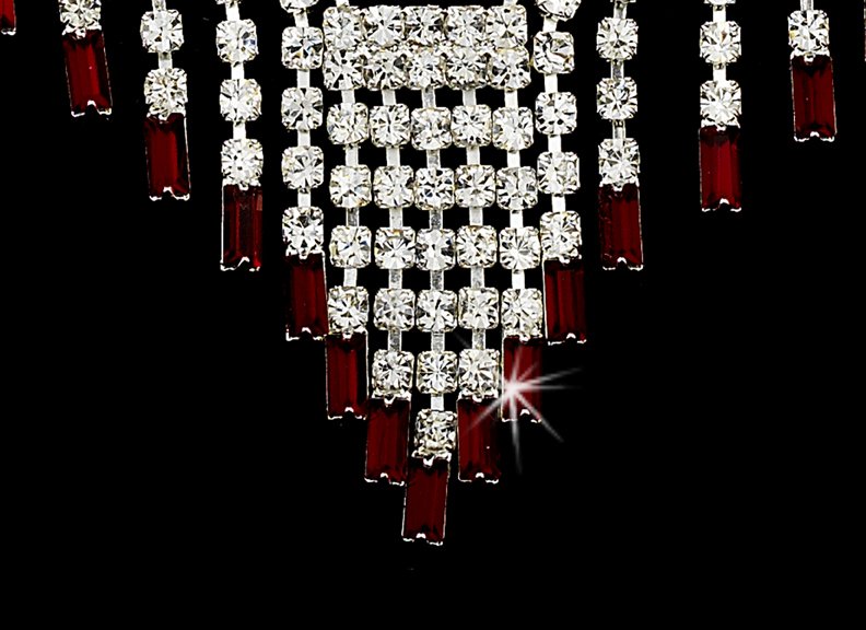 Silver Red Crystal Chandelier Necklace Earring Set