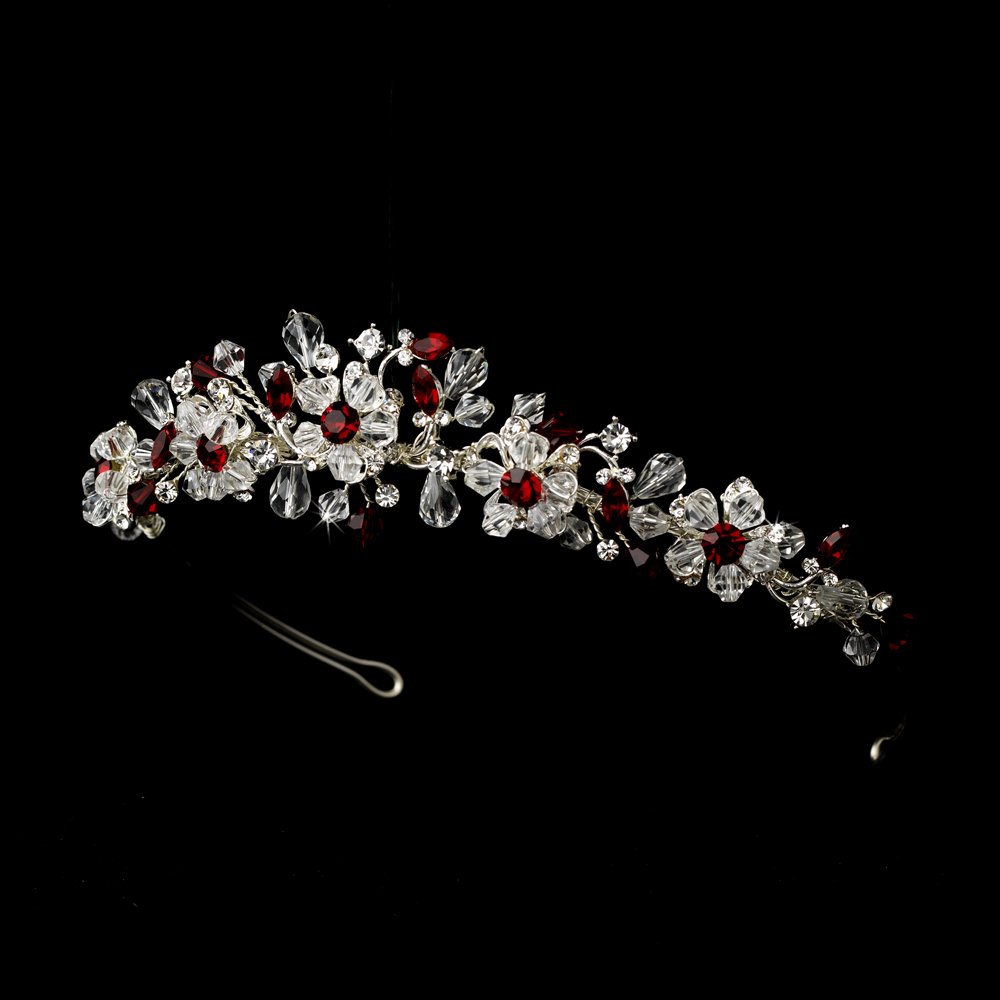 Silver Red Swarovski Crystal Bridal Tiara Headband