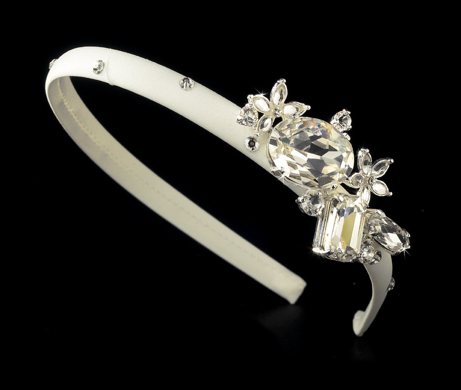 Silver Rhinestone Crystal Side Ivory Matte Headband