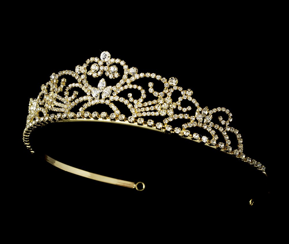 Bridal Gold Rhinestone Crystal Floral Tiara Headband