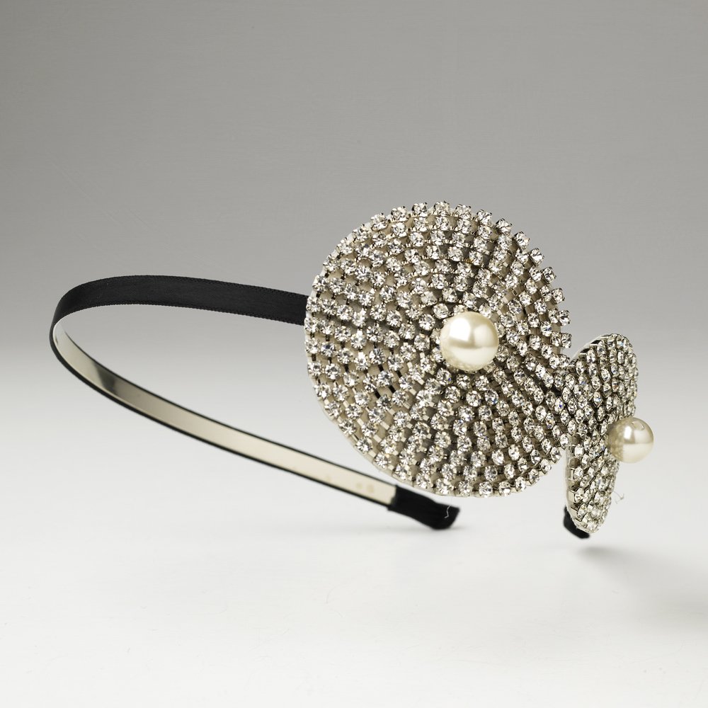 Silver Austrian Crystal Pearl Swirl Black Headband