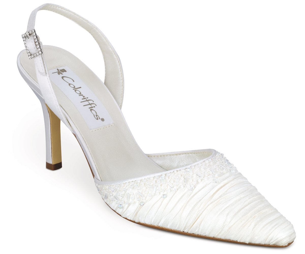 Ivory Pleated Silk Close Toe Beaded High Heel Shoes