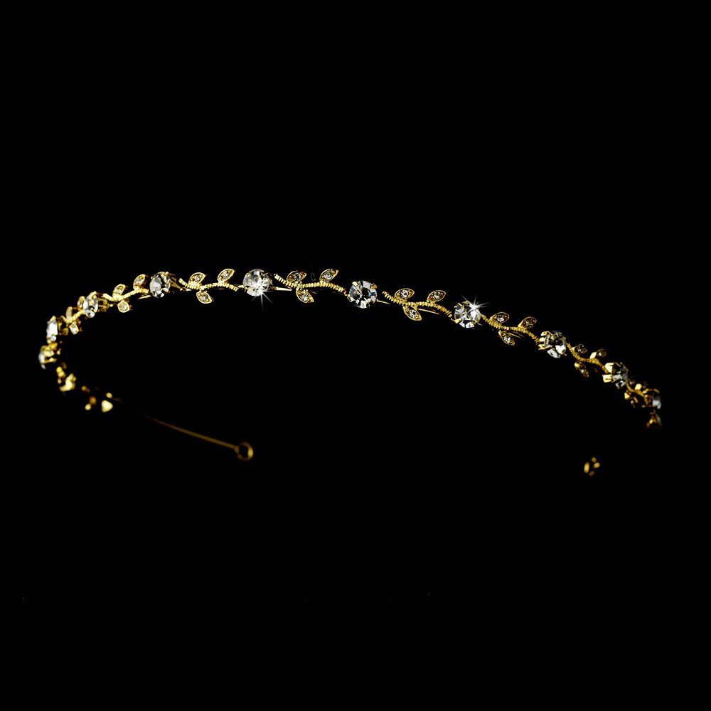 Gold Clear Rhinestone Crystal Floral Headband Tiara