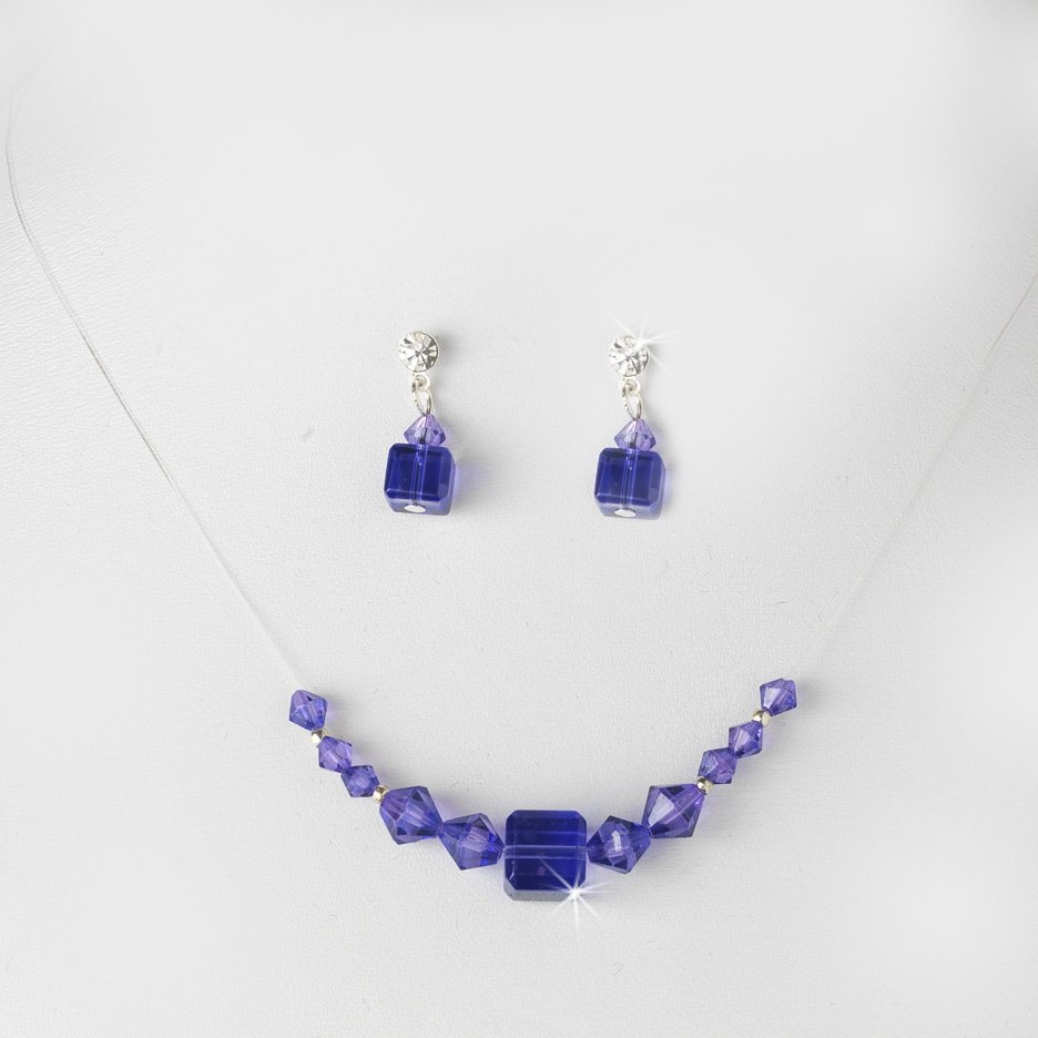 Purple Swarovski Crystal String Necklace Earring Set
