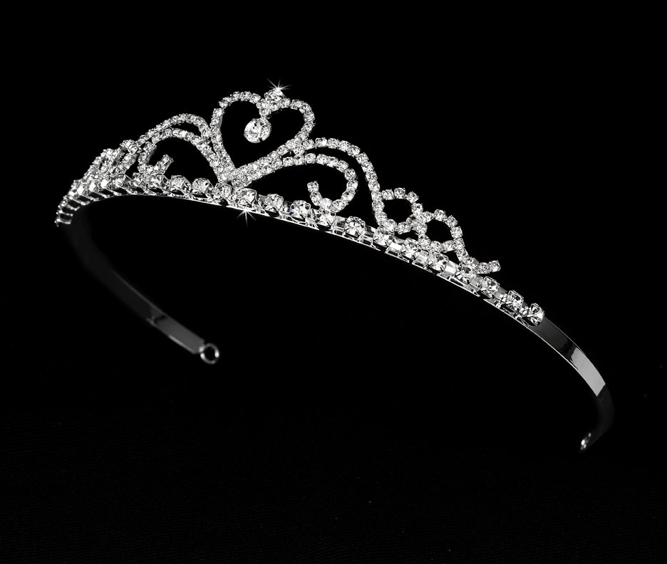 Silver Clear Rhinestone Crystal Heart Tiara Headband