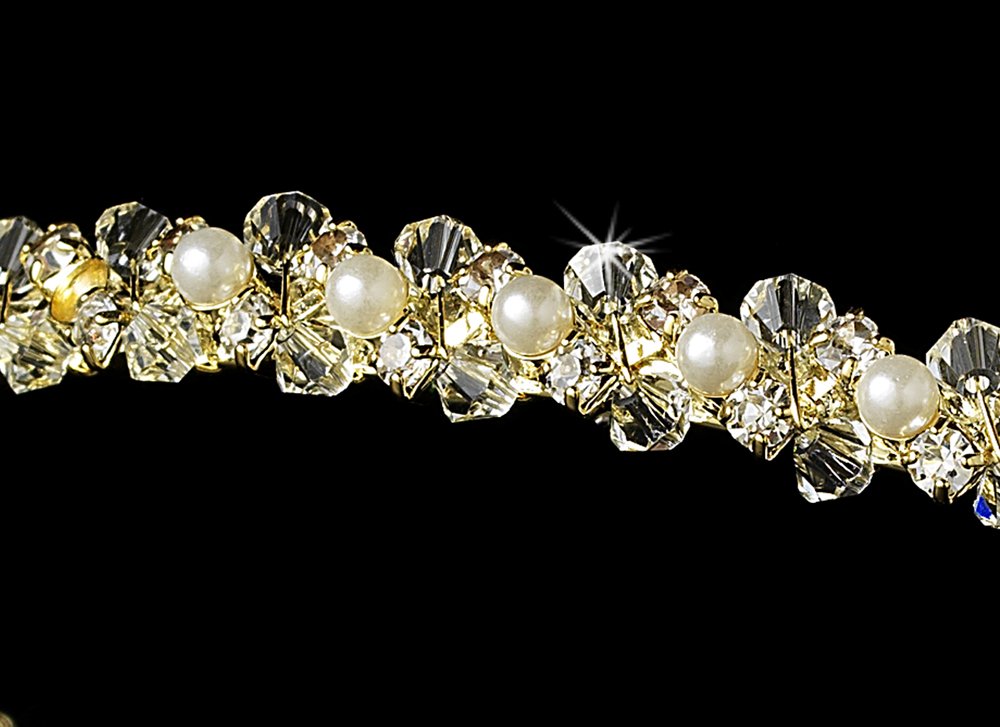Gold Clear Swarovski Crystal Pearl Tiara Headband