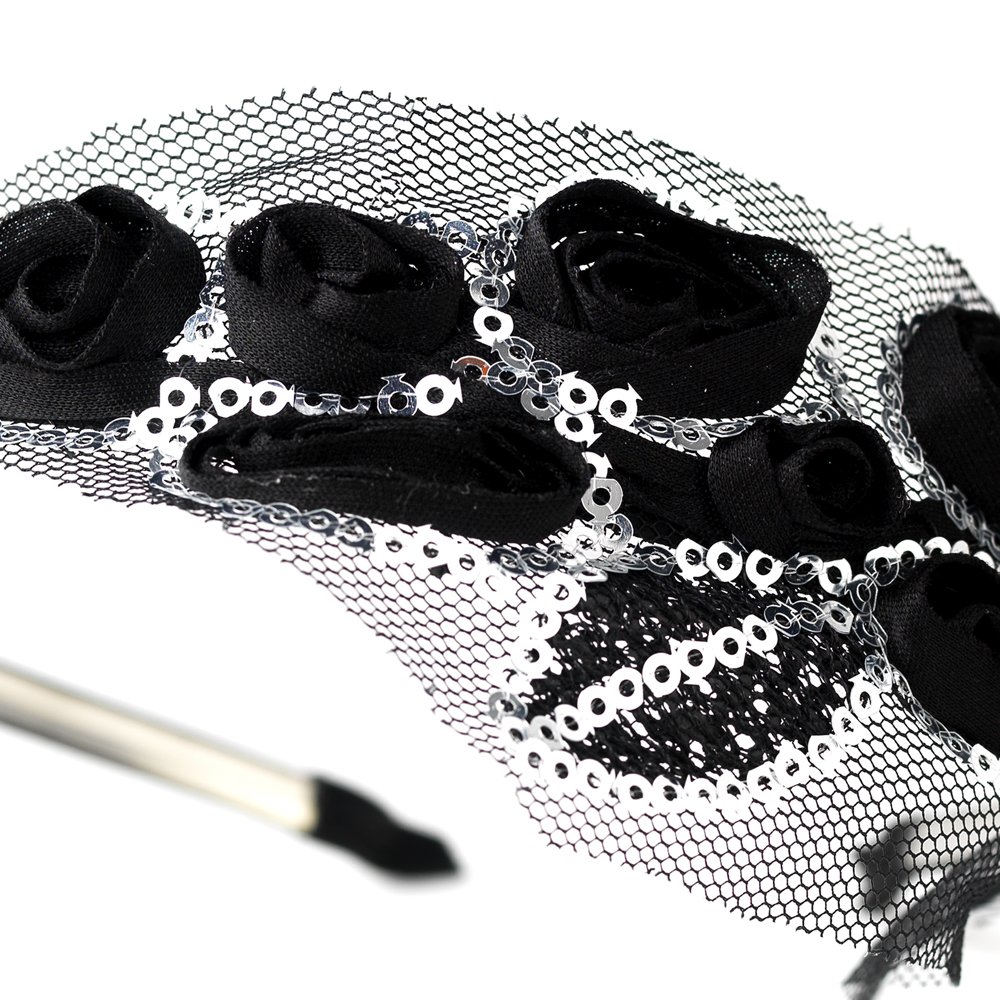 Black Rose Silver Sequin Headband Headpiece