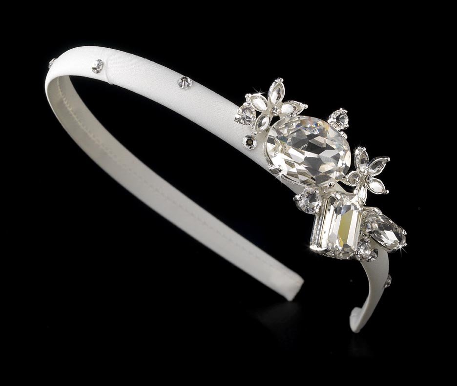 Silver Rhinestone Crystal White Matte Headband