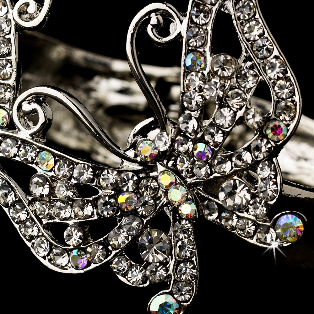 Silver Clear AB Crystal Butterfly Cuff Bracelet