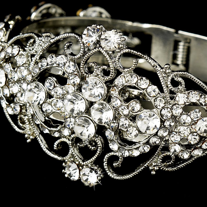 Silver Rhinestone Crystal Elegant Cuff Bracelet